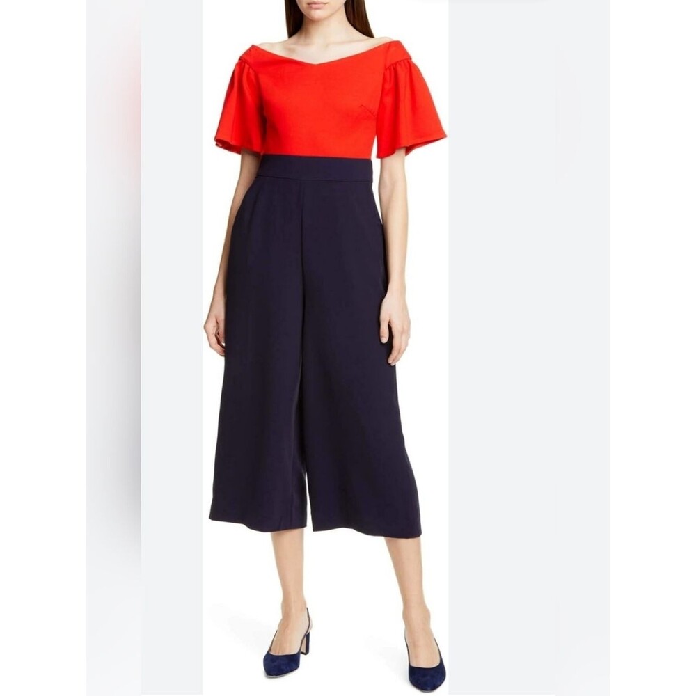 Ted Baker Juliaaa navy and red off-the-shoulder culotte jumpsuit Size 0